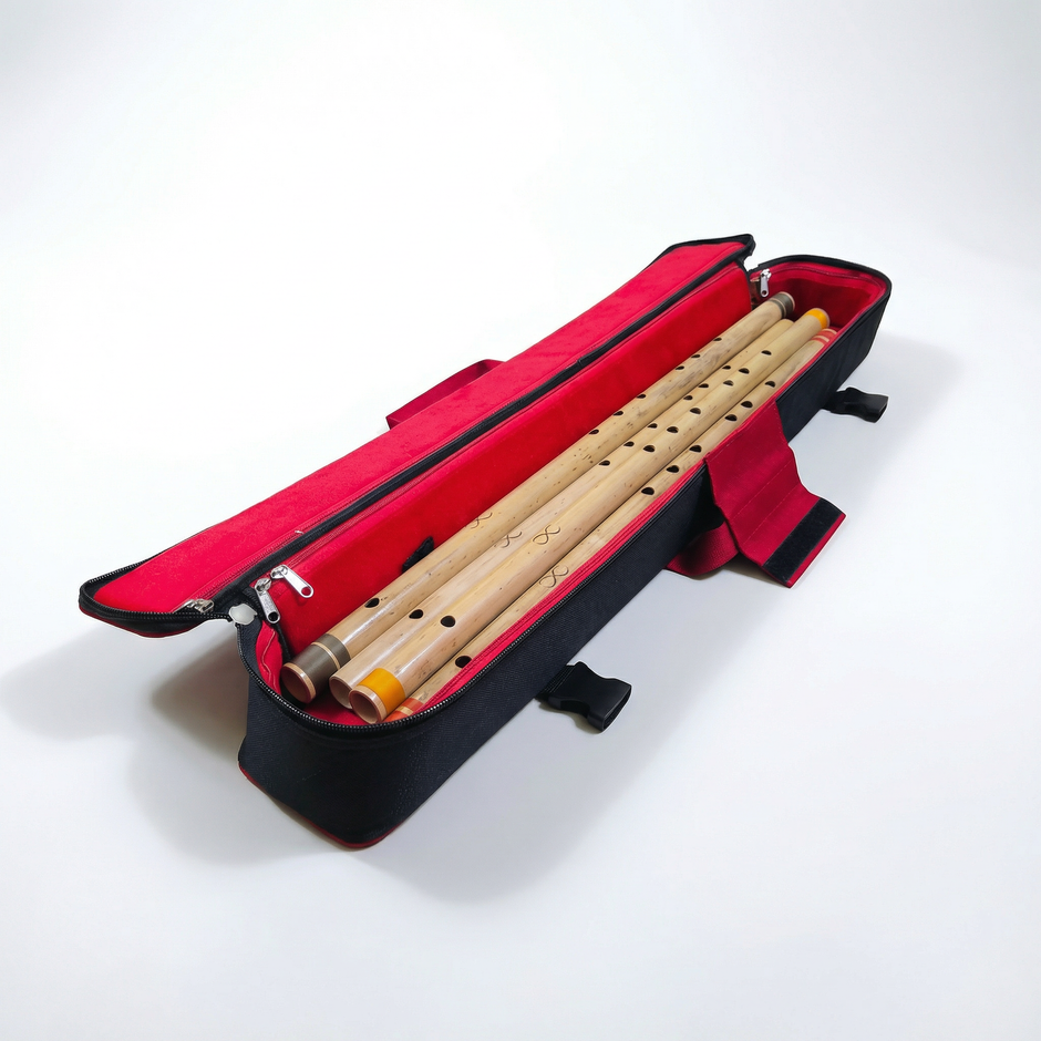 Professional Multi Bansuri Flute Case – Holds Multiple Flutes | Black & Red