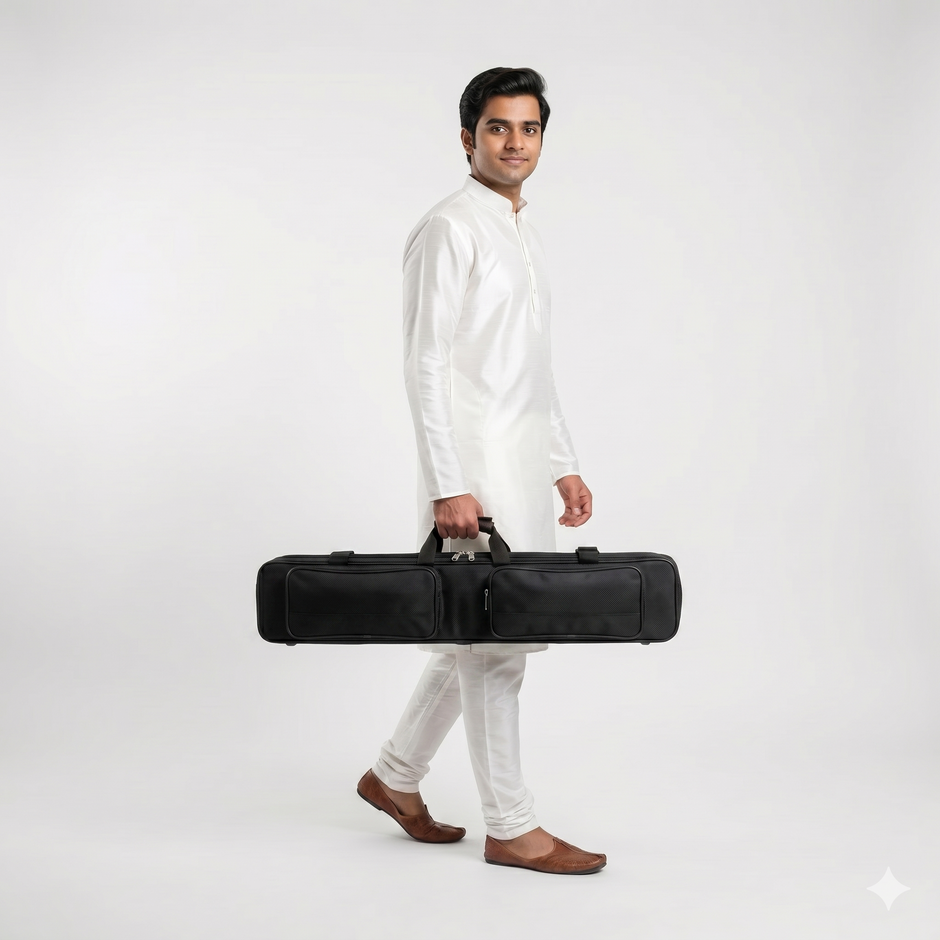 Professional Multi Bansuri Flute Case – Holds Multiple Flutes | Black & Red