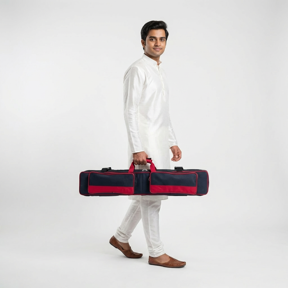 Professional Multi Bansuri Flute Case – Holds Multiple Flutes | Black & Red
