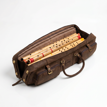Professional Genuine Leather Multi Bansuri Flute Case – Holds Multiple Flutes | Walnut Brown
