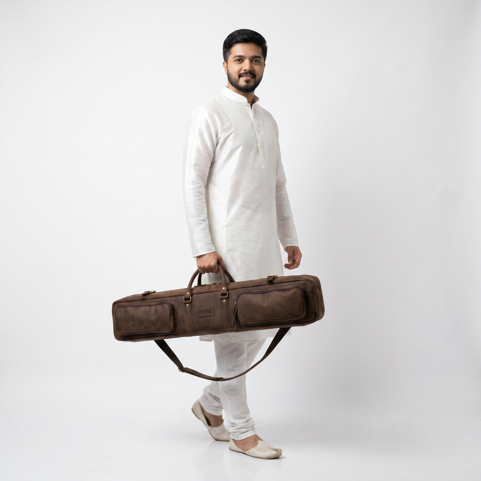 Professional Genuine Leather Multi Bansuri Flute Case – Holds Multiple Flutes | Walnut Brown
