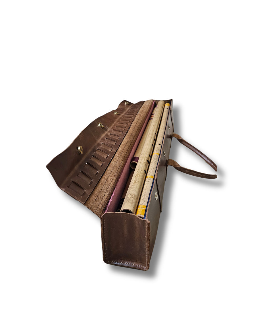 Antique handmade Leather Flute Case – Holds Multiple Flutes | Dark Brown